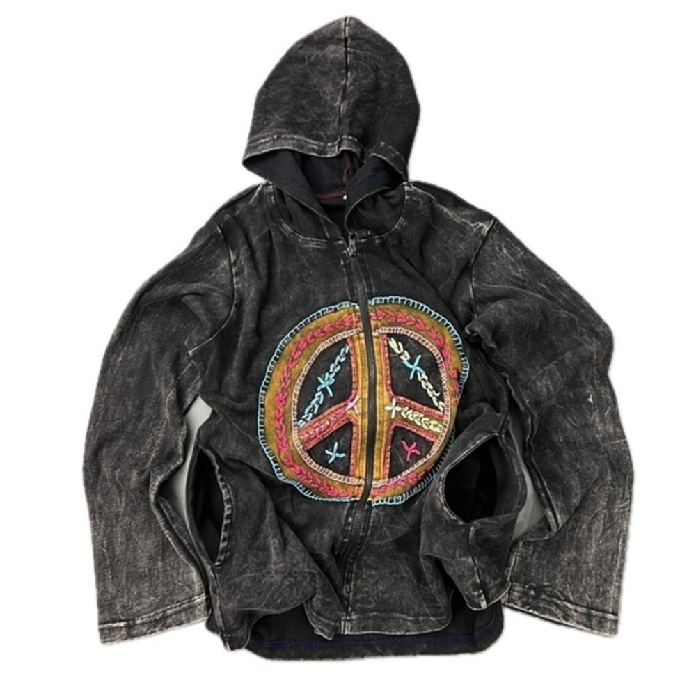 Vintage Embroidered Peace Sign Hoodie